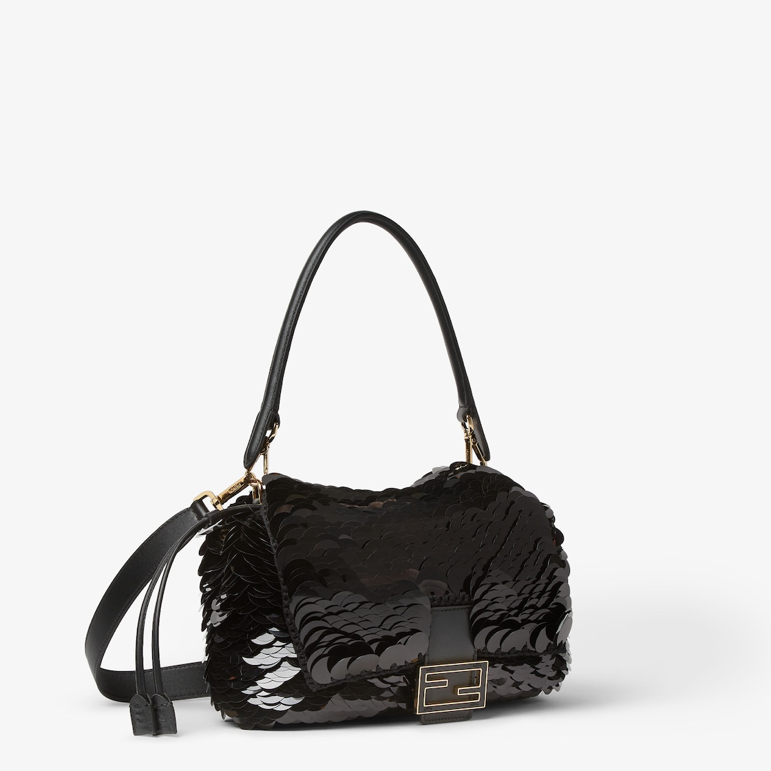 FENDI Mamma Baguette Medium Black crochet bag with maxi sequins - Image 3